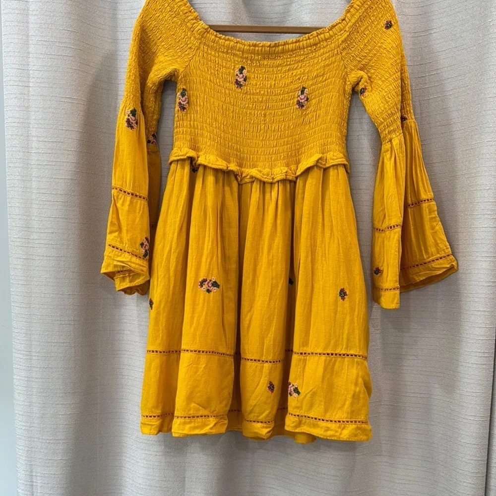 Free People Yellow Bell Sleeve Off Shoulder Mini Dress Womens Size Small - Picture 3 of 10